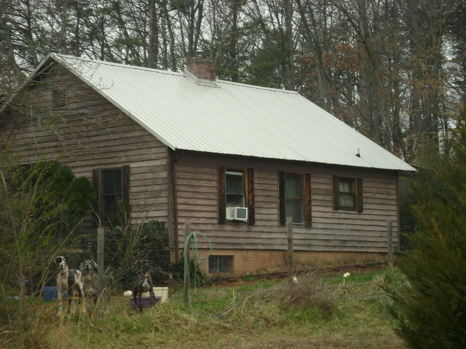 White metal roof on an old wood sided farmhouse, from a Asphalt Shingle Roof Repair job in Blanchard